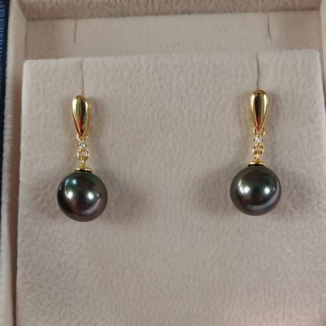 Orecchini Pendenti Easy - Perle di Tahiti Nere, Diamanti e Oro Giallo
