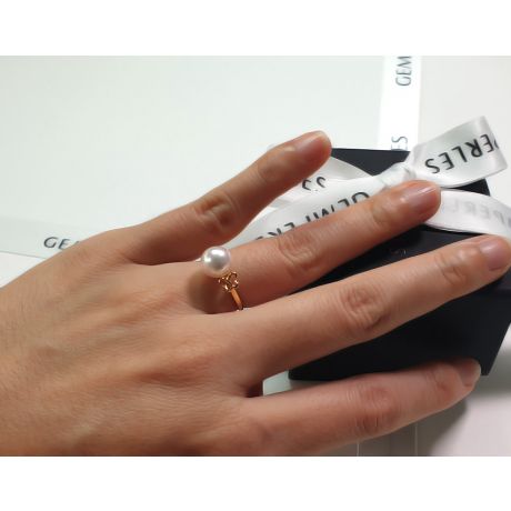 Anello Farfalla - Oro Giallo, Diamanti e Perla Akoya