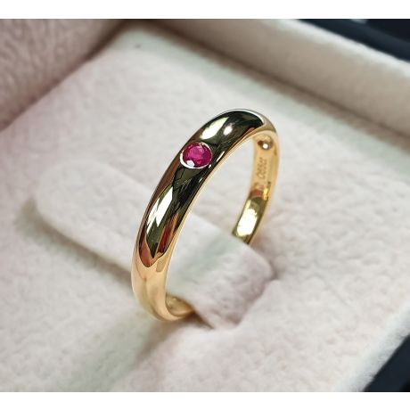 Anello Bombato Wedding First - Oro Giallo & Rubino Solitario