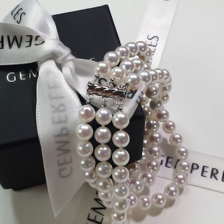 Braccialetto A Tre Fili Kobe - Perle Bianche Akoya Giapponesi 7/7.5mm, AAA