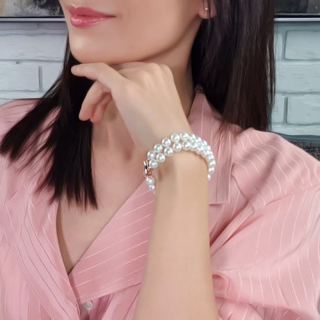 Braccialetto A Due Fili Simonetti  - Grosse Perle d'Acqua Dolce Bianche - 8/8.5mm, AAA