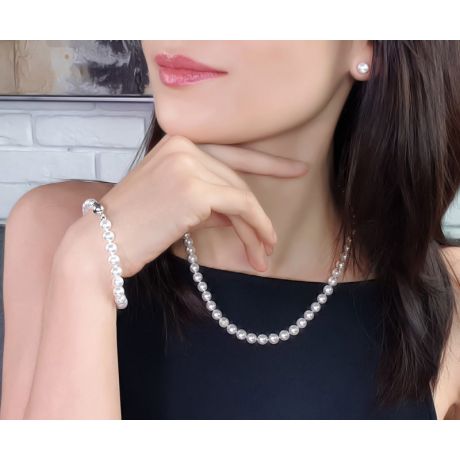 Parure Perle Sposa Akoya Diantha - Collana, Orecchini e Braccialetto