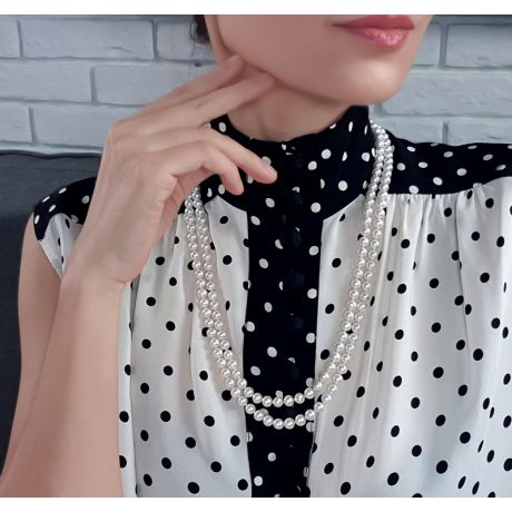 Collana A Due Fili Oceanis - Perle d'Acqua Dolce Bianche - 6.5/7mm, AAA