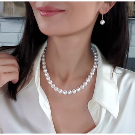 Collana Nautile  - Grosse Perle d'Acqua Dolce Bianche - 9.5/10.5mm, AAA