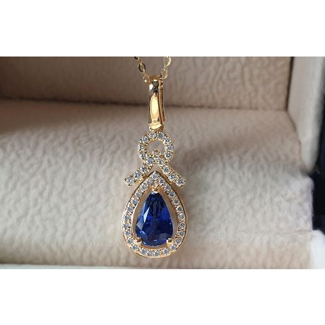Ciondolo motivo Goccia in  Oro giallo - Zaffiro e Diamanti