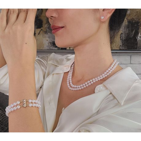 Braccialetto A Due Fili Takamatsu - Perle Bianche Akoya Giapponesi 6/6.5mm, AAA