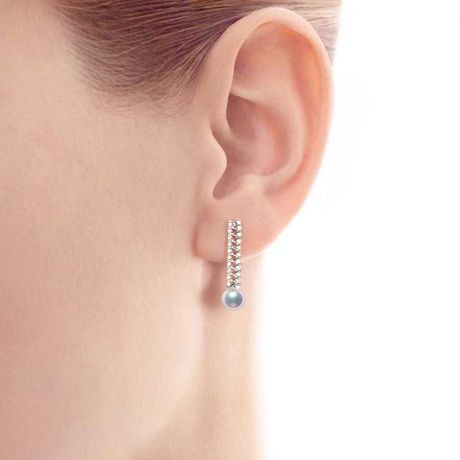 Orecchini Pendenti Hatsune Miku - Oro Bianco, Diamanti & Perle Akoya