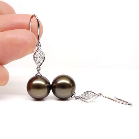 Orecchini Gancio Alphonse - Perle di Tahiti, Diamanti e Oro Bianco
