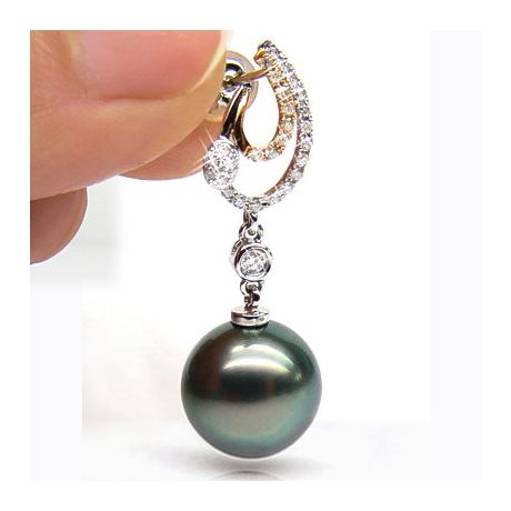 Orecchini Skyros - Perle di Tahiti Nere, Diamanti, Oro Bianco/Giallo