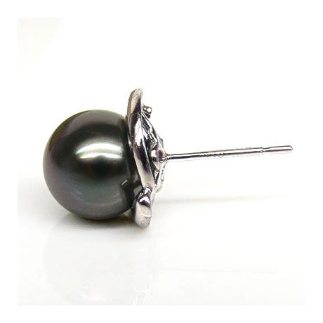 Orecchini a Lobo Lillie - Perle di Tahiti Nere, Oro Bianco