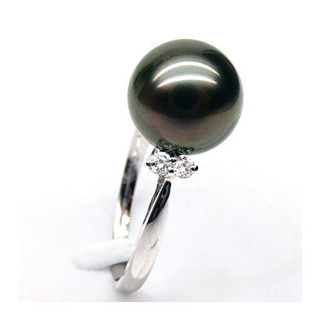 Anello Uno - Oro Bianco, Diamanti e Perla di Tahiti