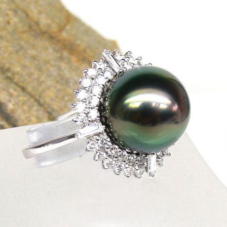 Anello Mahina - Oro Bianco, Diamanti e Perla di Tahiti