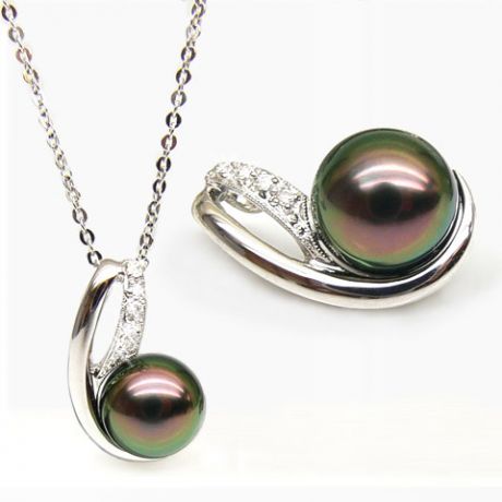 Ciondolo Wolfe - Oro Bianco & Perla di Tahiti Nera