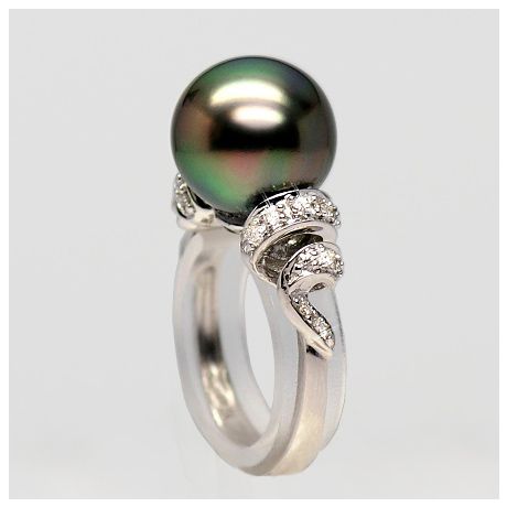 Anello Époques - Oro Bianco, Diamanti e Perla di Tahiti