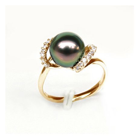 Anello Marion - Oro Giallo, Diamanti e Perla di Tahiti