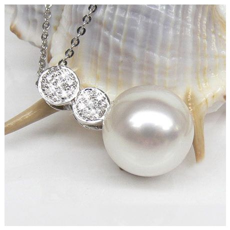 Ciondolo oro bianco - Perla d’Australia bianca, argento - 12/13mm