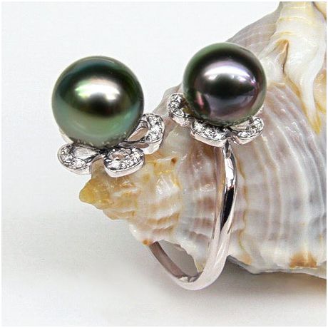 Anello Branco - Oro Bianco, Diamanti e Perle di Tahiti