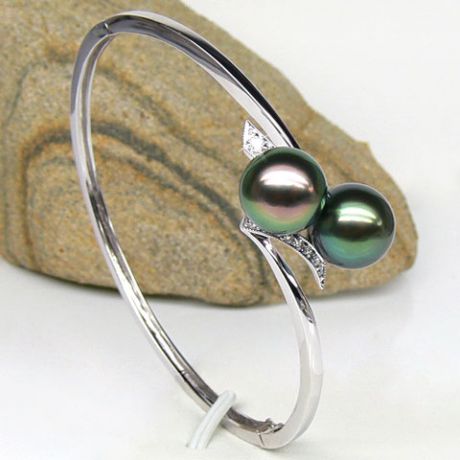 Braccialetto Giunco Îles Raevski - Oro Bianco, Perle Tahiti