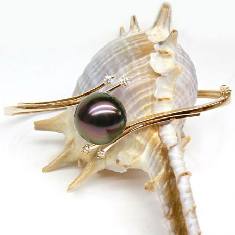 Braccialetto Giunco Marutea - Oro Giallo, Perla di Tahiti Nera