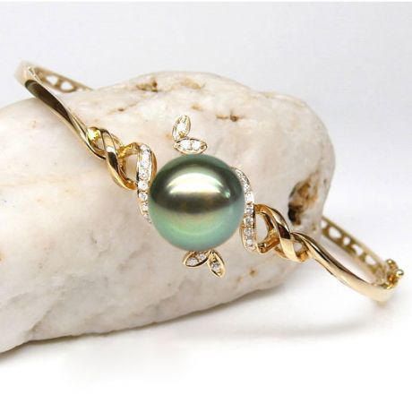 Braccialetto Giunco Genouilly - Oro Giallo, Perla di Tahiti Nera