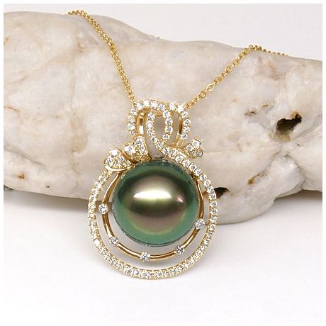 Ciondolo 3 Coeurs - Oro Giallo, Diamanti e Perla di Tahiti