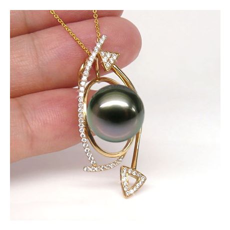 Ciondolo Gabriola - Oro Giallo, Diamanti e Perla di Tahiti