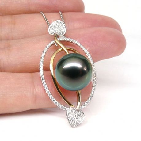 Ciondolo Coeurs - 2 Ori, Diamanti e Perla di Tahiti