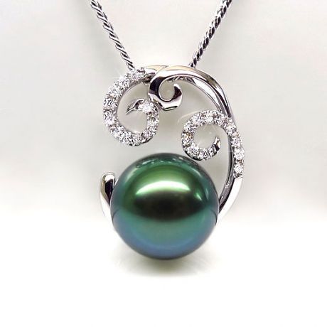 Ciondolo Art Abstrait - Oro Bianco e Perla di Tahiti