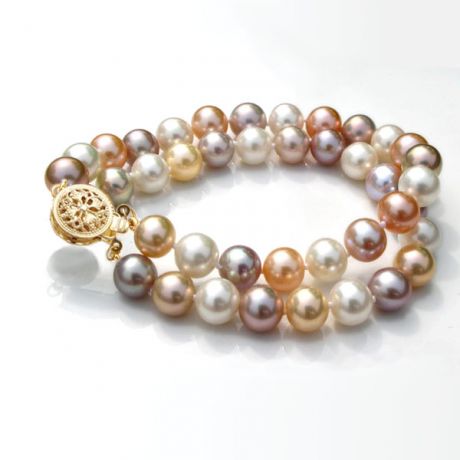 Braccialetto A Due Fili Roma  - Perle d'Acqua Dolce Miste - 6.5/7mm, AAA