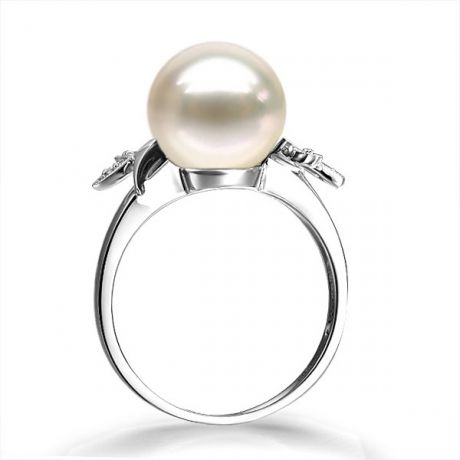 Anello Feuilles Étincelantes - Oro Bianco 18kt, Diamanti e Perla d'Acqua Dolce