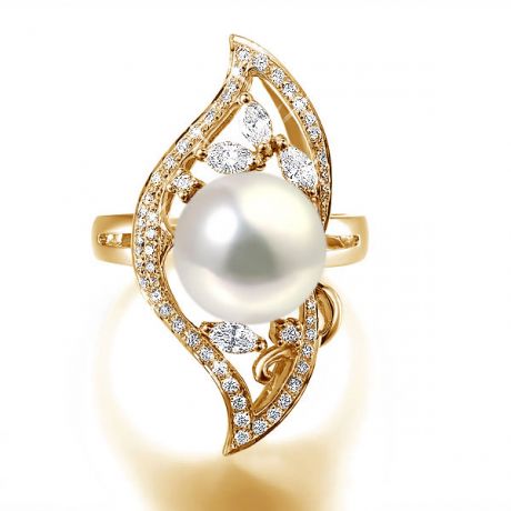 Anello Végétale - Oro Giallo, Perla d'Acqua Dolce Bianca