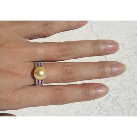 Anello Île de Barrow - Perla dei Mari del Sud Dorata Gold