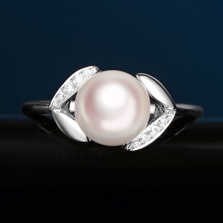 Anello Hanabira - Oro Bianco, Diamanti e Perla Akoya