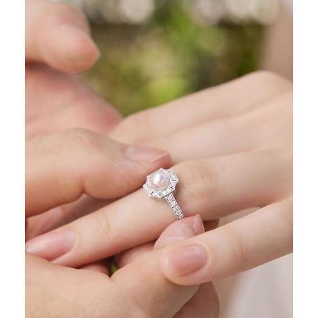 Anello Géometria Préciosa - Perle Akoya e diamanti scintillanti