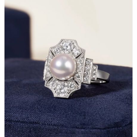 Anello Art Déco Perle Akoya - Collezione Géométria Préciosa