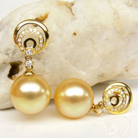 Orecchini Hamilton - Perle Filippine Dorate e Oro Giallo