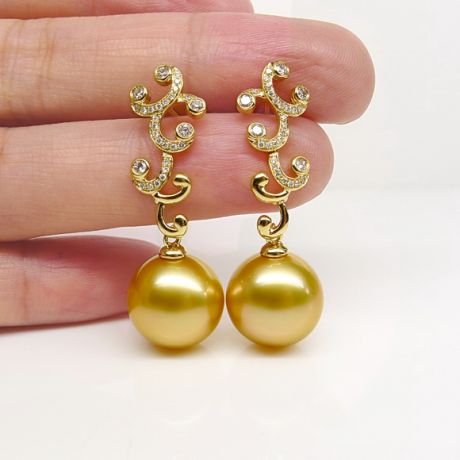 Orecchini Petali - Perle dei Mari del Sud Dorate, Oro Giallo