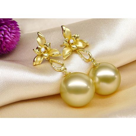 Orecchini Petali - Perle dei Mari del Sud Dorate, Oro Giallo