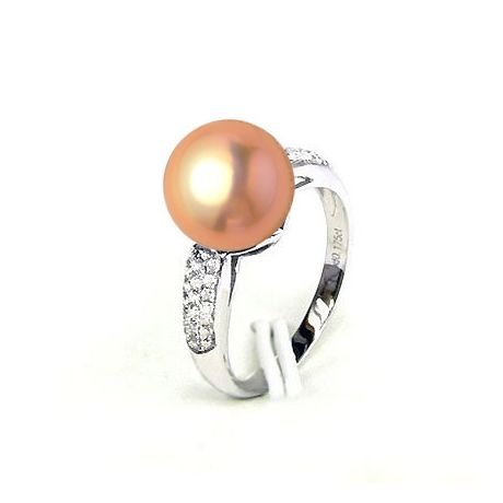 Anello Cyrène - Oro Bianco, Perla d'Acqua Dolce Rosa