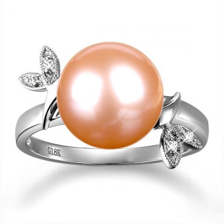 Anello Feuilles Étincelantes - Oro Bianco 18kt, Diamanti e Perla d'Acqua Dolce