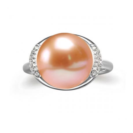 Anello Circulaire - Oro Bianco, Perla d'Acqua Dolce Rosa