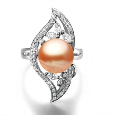 Anello Végétale - Oro Bianco, Perla d'Acqua Dolce Rosa
