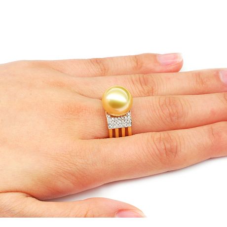 Anello Ashmore - Perla dei Mari del Sud Dorata e Oro Giallo