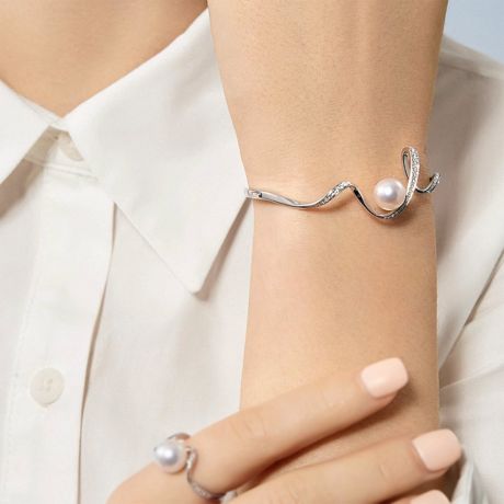 Braccialetto Ondine - Perla Akoya, Oro Bianco, Diamanti