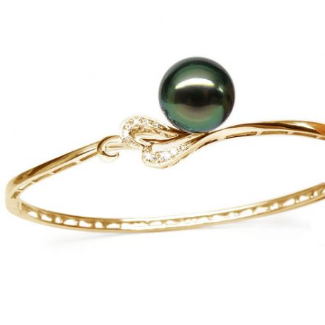 Braccialetto Giunco Mahine - Oro Giallo, Perla di Tahiti Nera