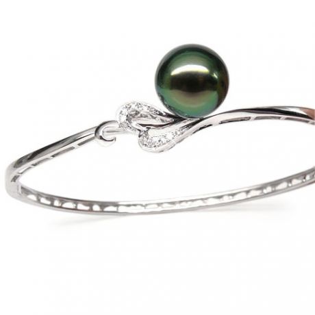 Braccialetto Giunco Katiu - Oro Bianco, Perla di Tahiti Nera