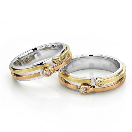 Fede Nuziale François da Uomo - Oro Bianco, Giallo e Rosa 18kt