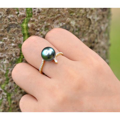 Anello Sous le Vent - Oro Giallo, Diamanti e Perla di Tahiti