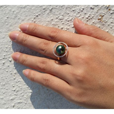 Anello Caraïbes - Oro Giallo, Diamanti e Perla di Tahiti