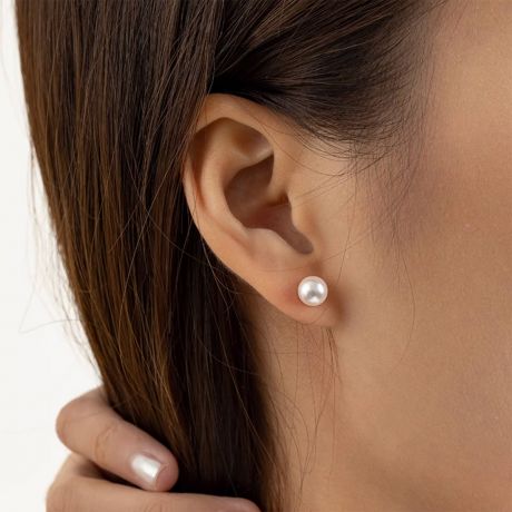 Orecchini A Lobo Ayumi - Perle Akoya Bianche 7/7.5mm GEMMA - Farfalla Oro Bianco